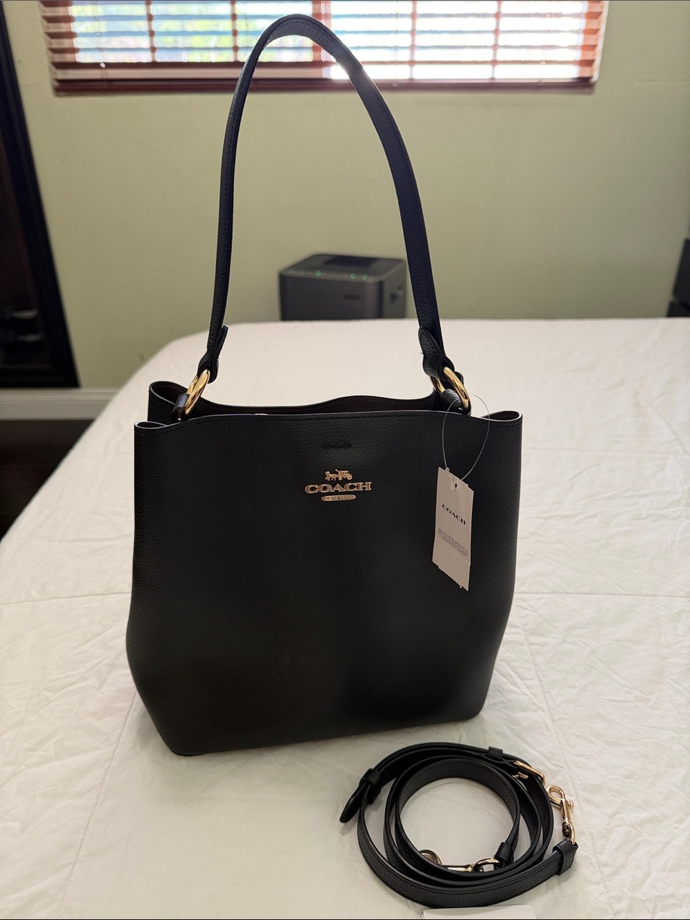 Coach Black Pebbled Leather Shoulder Tote with Gold Hardware